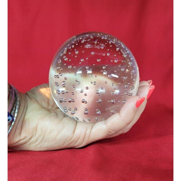 Air Bubble Murano Ball Paperweight Signed Round Clear Glass Sphere Globe Italy - Picture 1 of 10